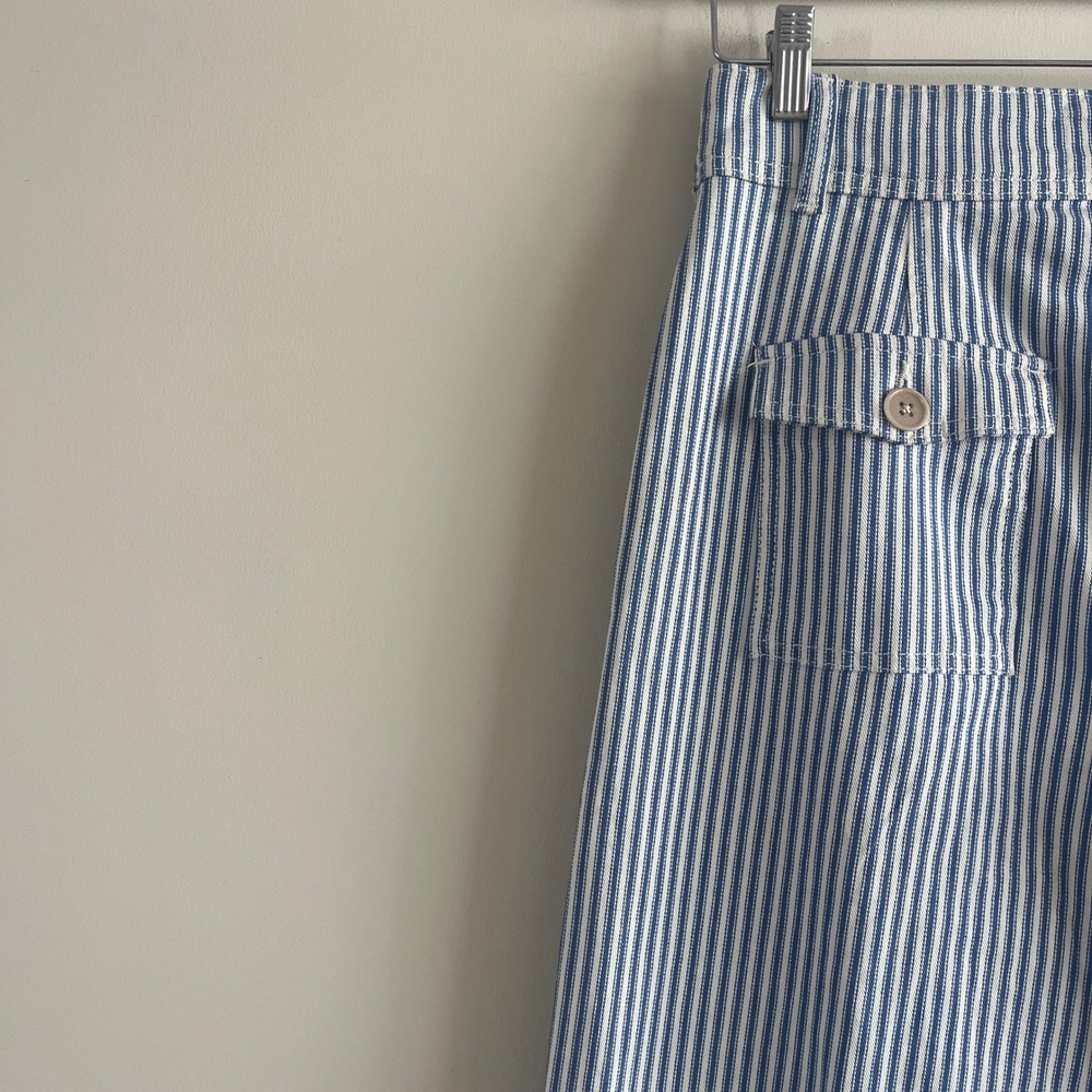 Boden Brompton Wide Leg Pants Blue White Stripe Pleated High Waist US 6 - Picture 7 of 8